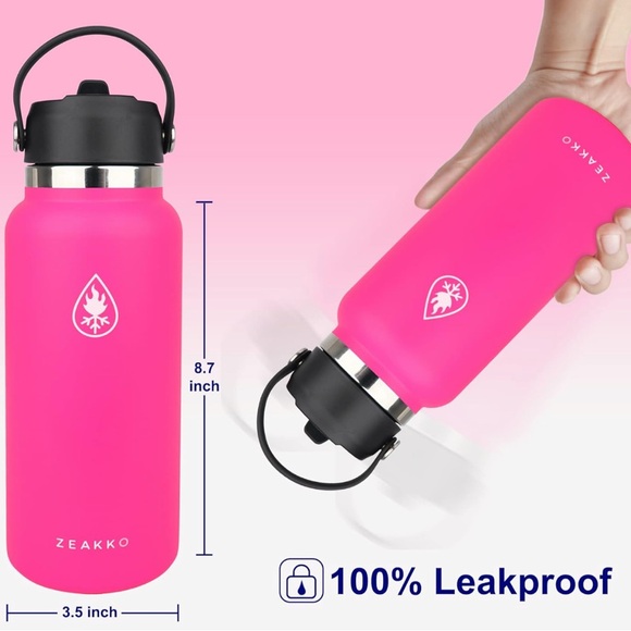 NEW Zeakko Wide Mouth Water Bottle - 32oz Vacuum Insulated Stainless Steel - Picture 2 of 7